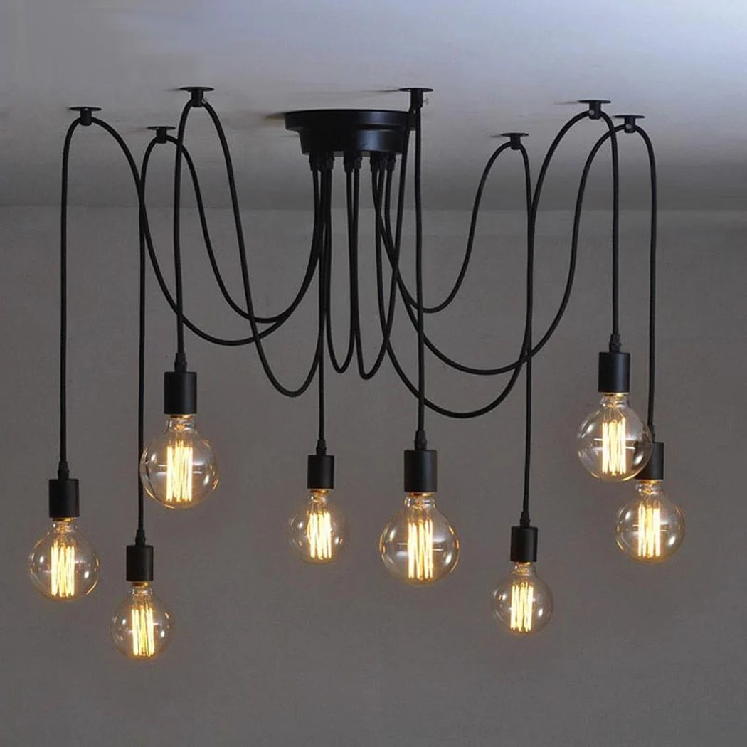 10 head Edison Bare Bulb Pendant Light Chandelier in Black - Image 2