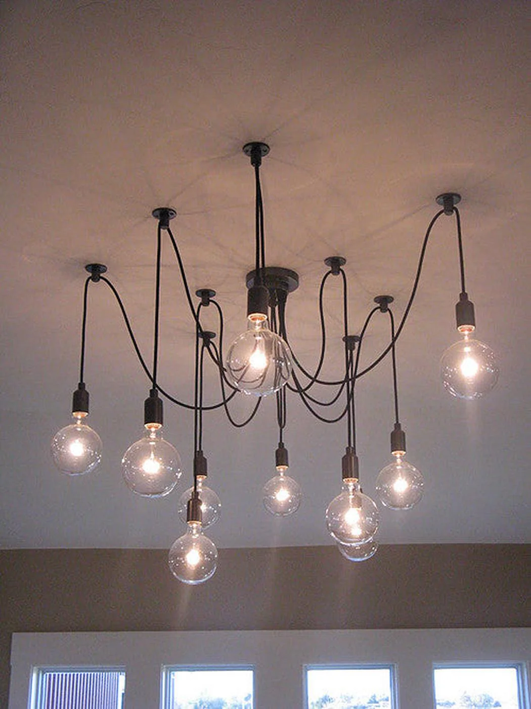 10 head Edison Bare Bulb Pendant Light Chandelier in Black - Image 3