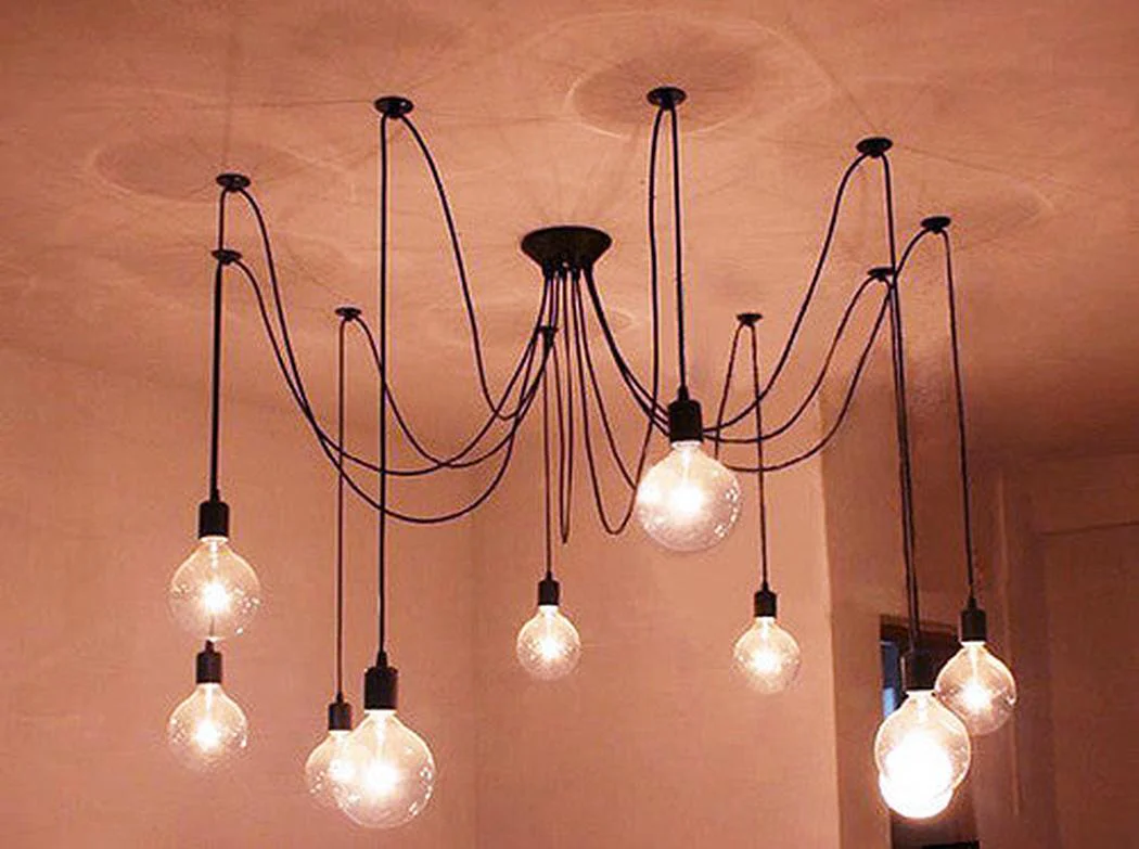 10 head Edison Bare Bulb Pendant Light Chandelier in Black - Image 4