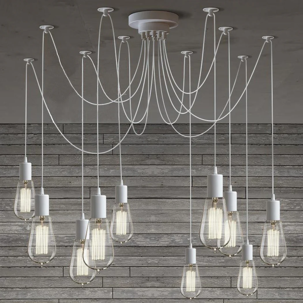 10 head Edison Bare Bulb Pendant Light Chandelier in White