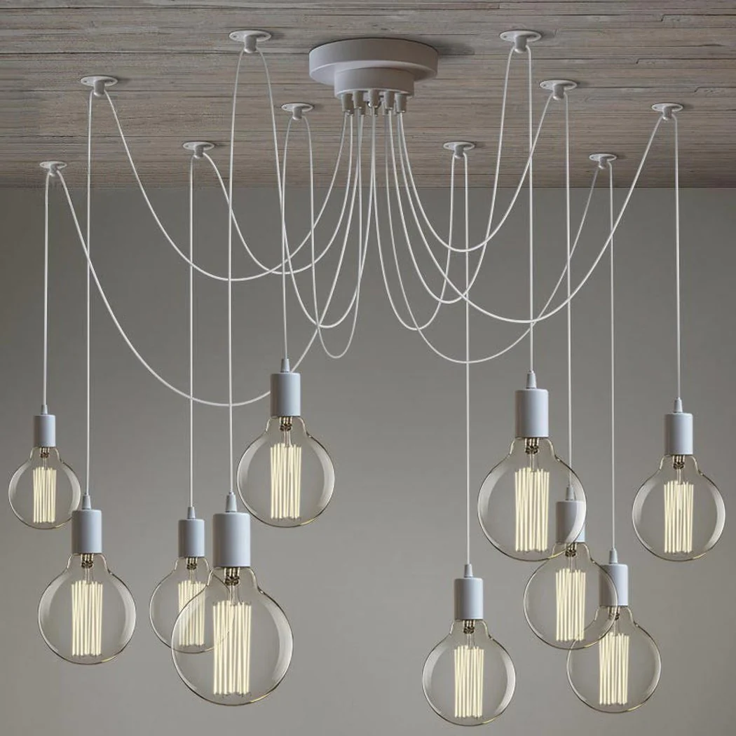 10 head Edison Bare Bulb Pendant Light Chandelier in White - Image 2