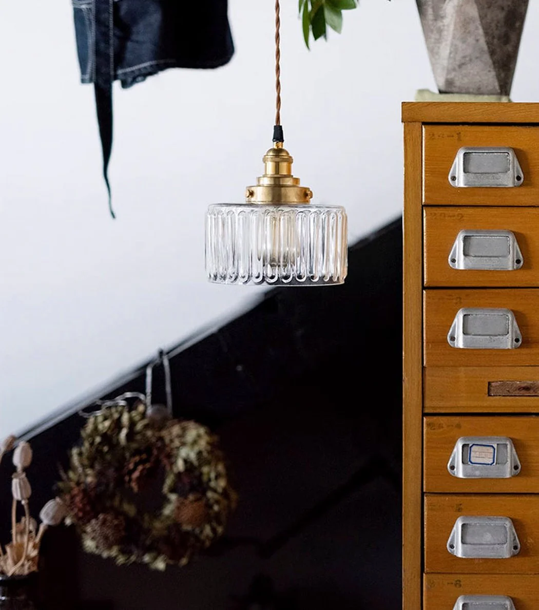 Adelaide Glass Mid Century Vintage look Brass Fitting Pendant Light - Image 2