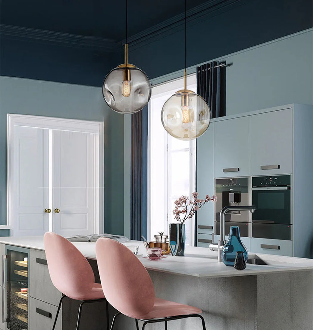 Aminta Dimpled Glass Shade Brass Pendant Light - Image 10
