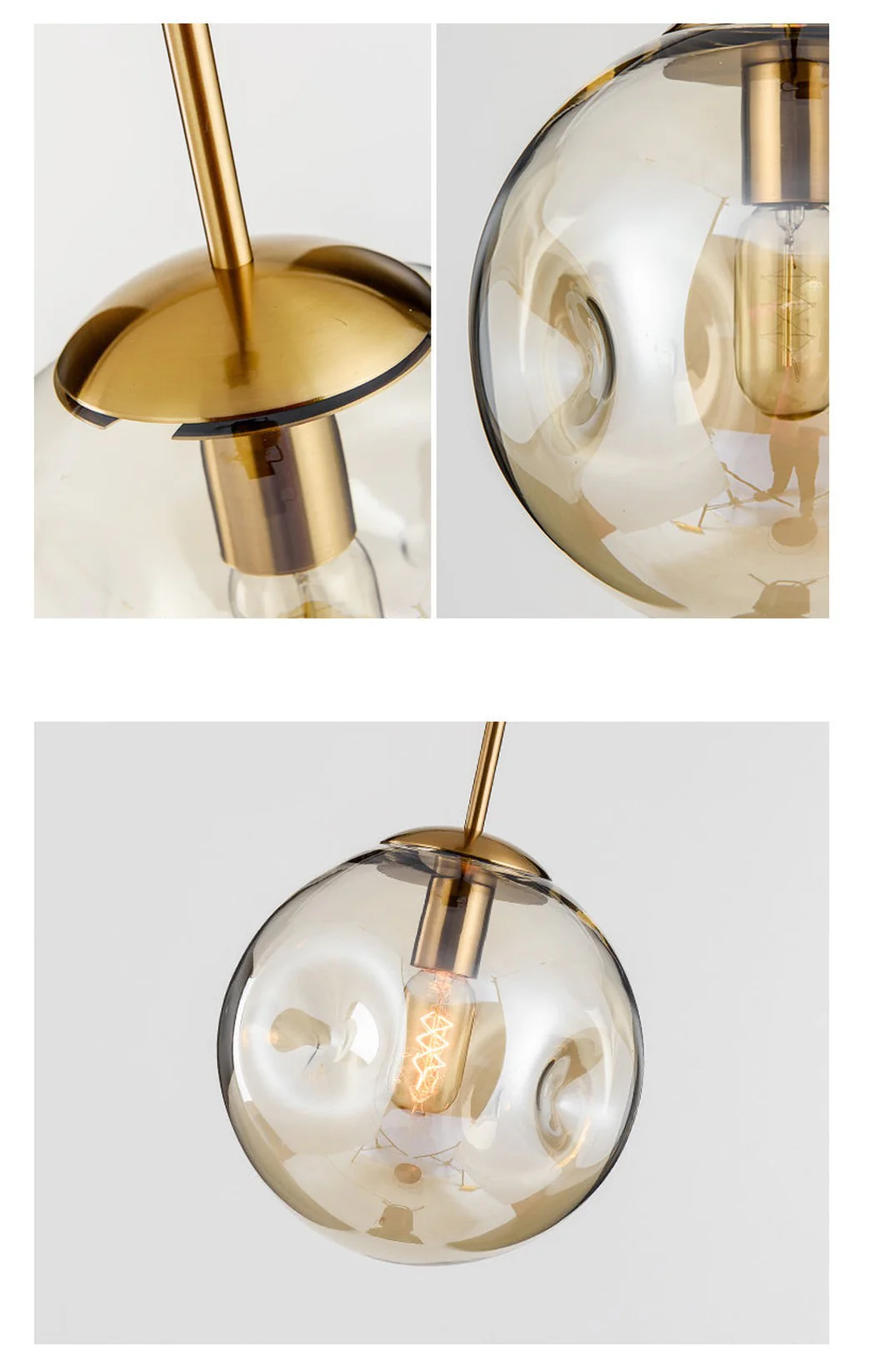 Aminta Dimpled Glass Shade Brass Pendant Light - Image 3