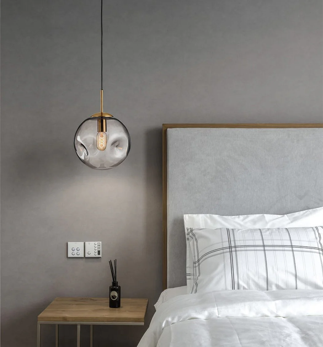 Aminta Dimpled Glass Shade Brass Pendant Light - Image 7