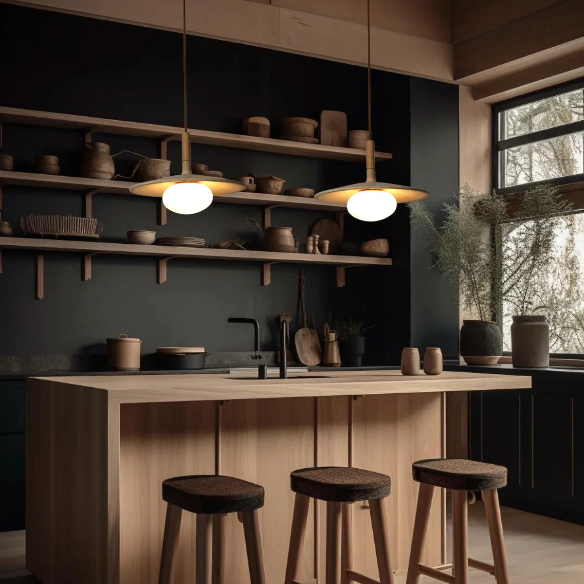 Annadel Sonoma Wood And Stone Japandi Pendant Lights - Image 4