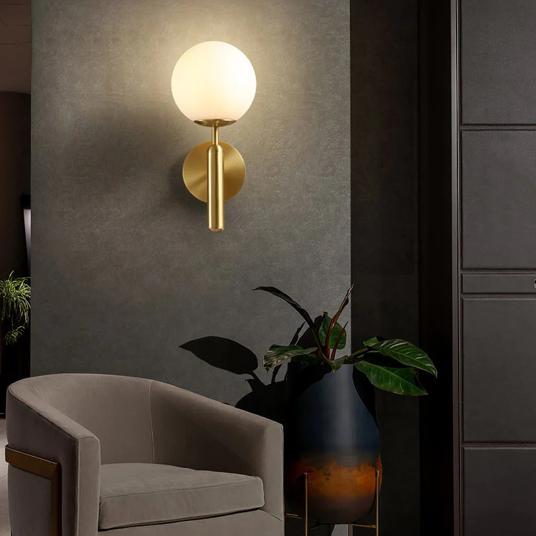 Art Deco Carlisle Glass Ball Brass Wall Light - Image 12