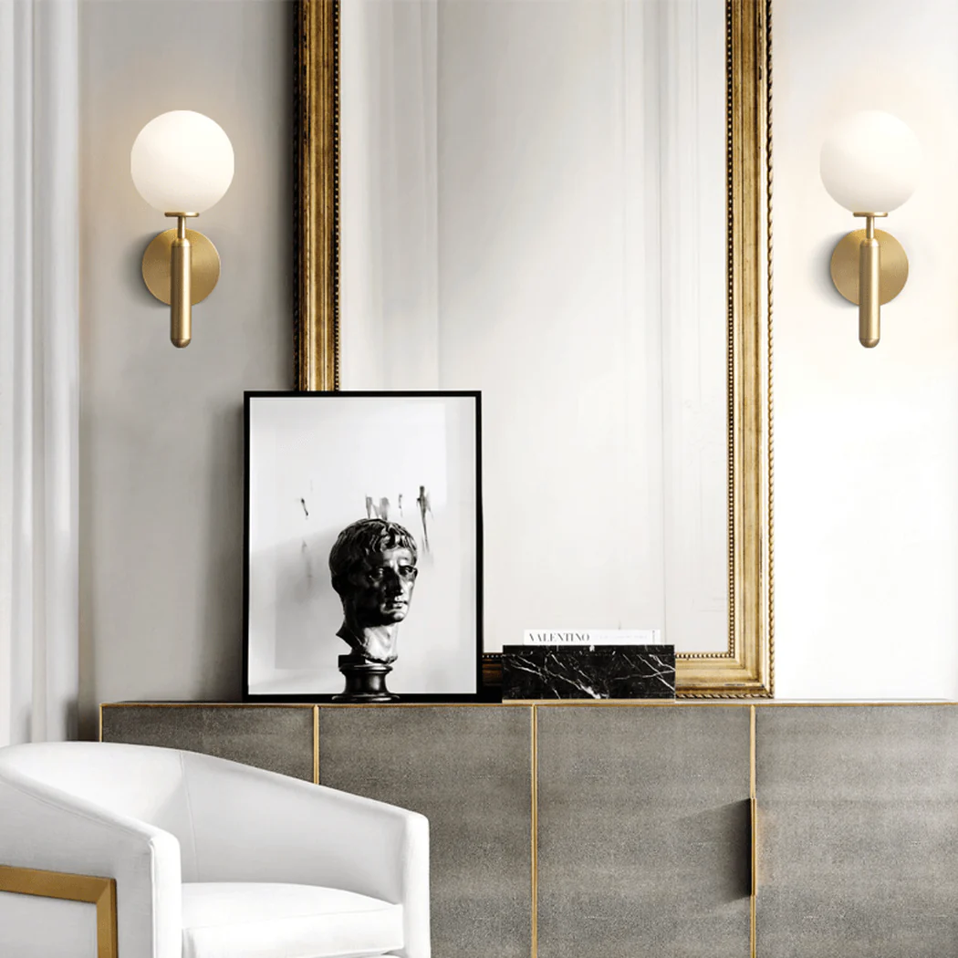Art Deco Carlisle Glass Ball Brass Wall Light - Image 15