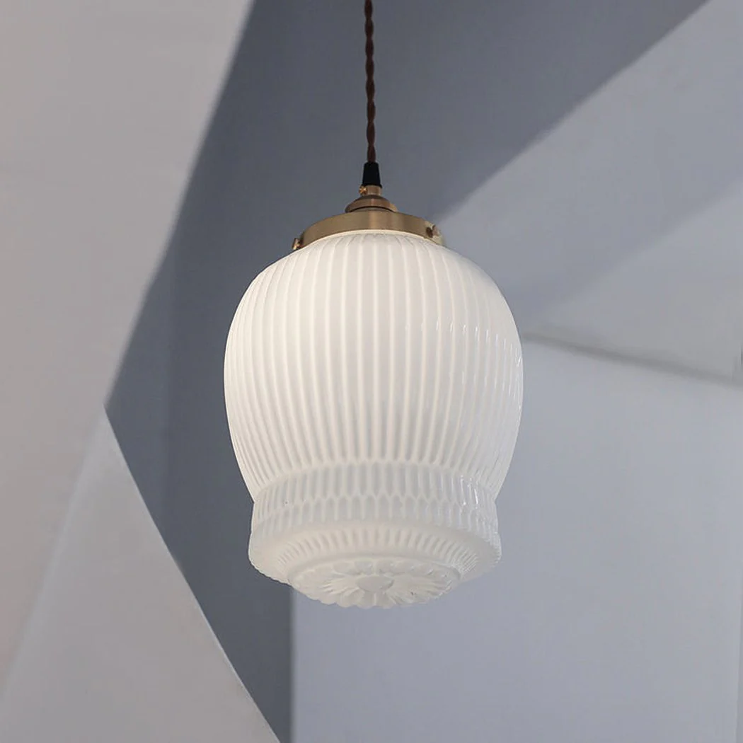 Greta fluted frosted glass mid century modern pendant light