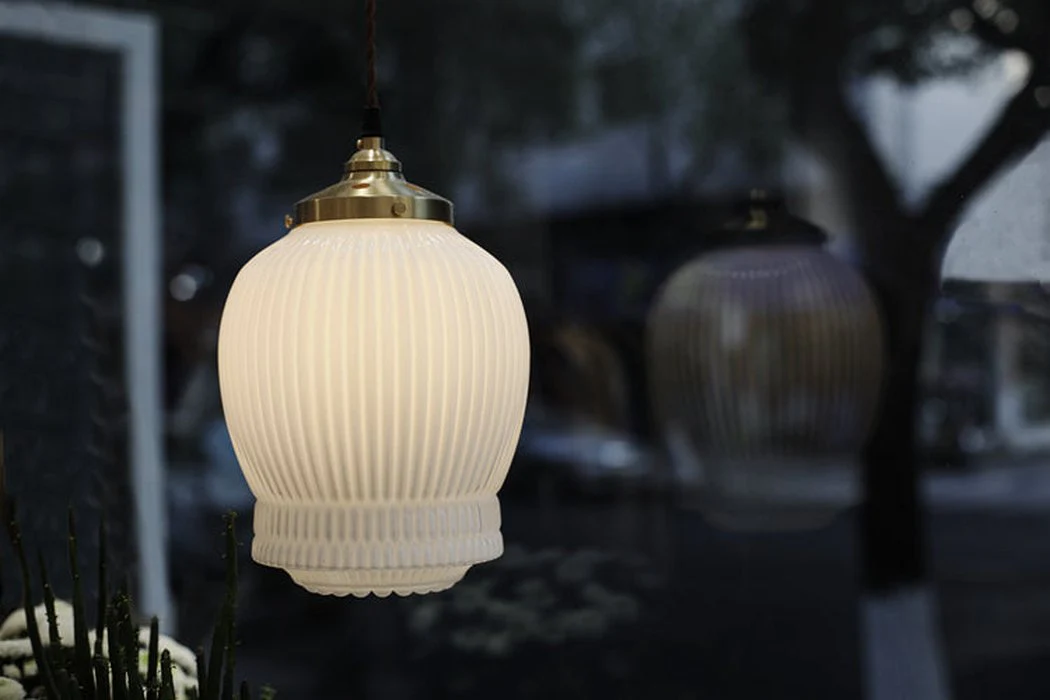 Greta fluted frosted glass mid century modern pendant light - Image 5