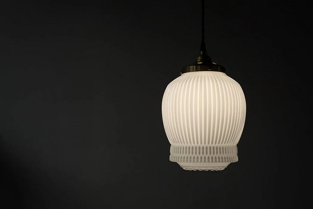 Greta fluted frosted glass mid century modern pendant light - Image 7