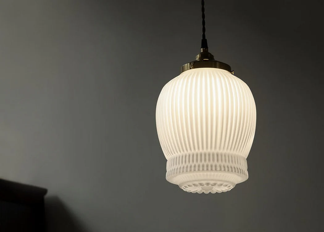 Greta fluted frosted glass mid century modern pendant light - Image 8