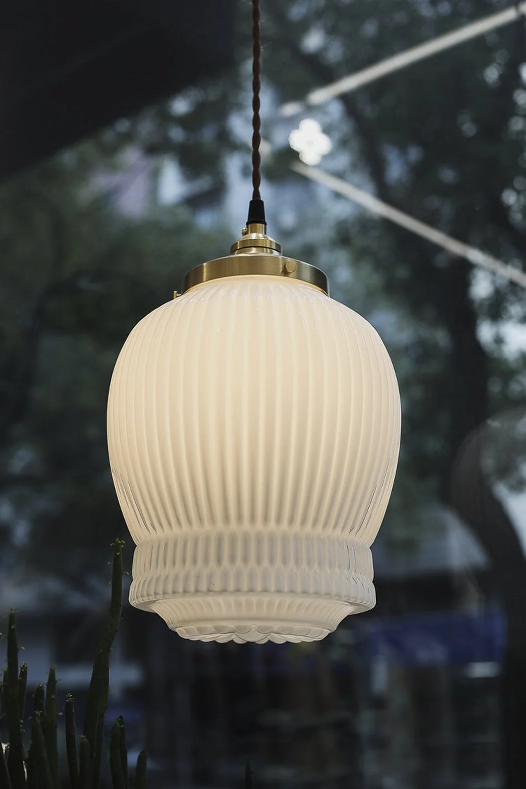 Greta fluted frosted glass mid century modern pendant light - Image 9