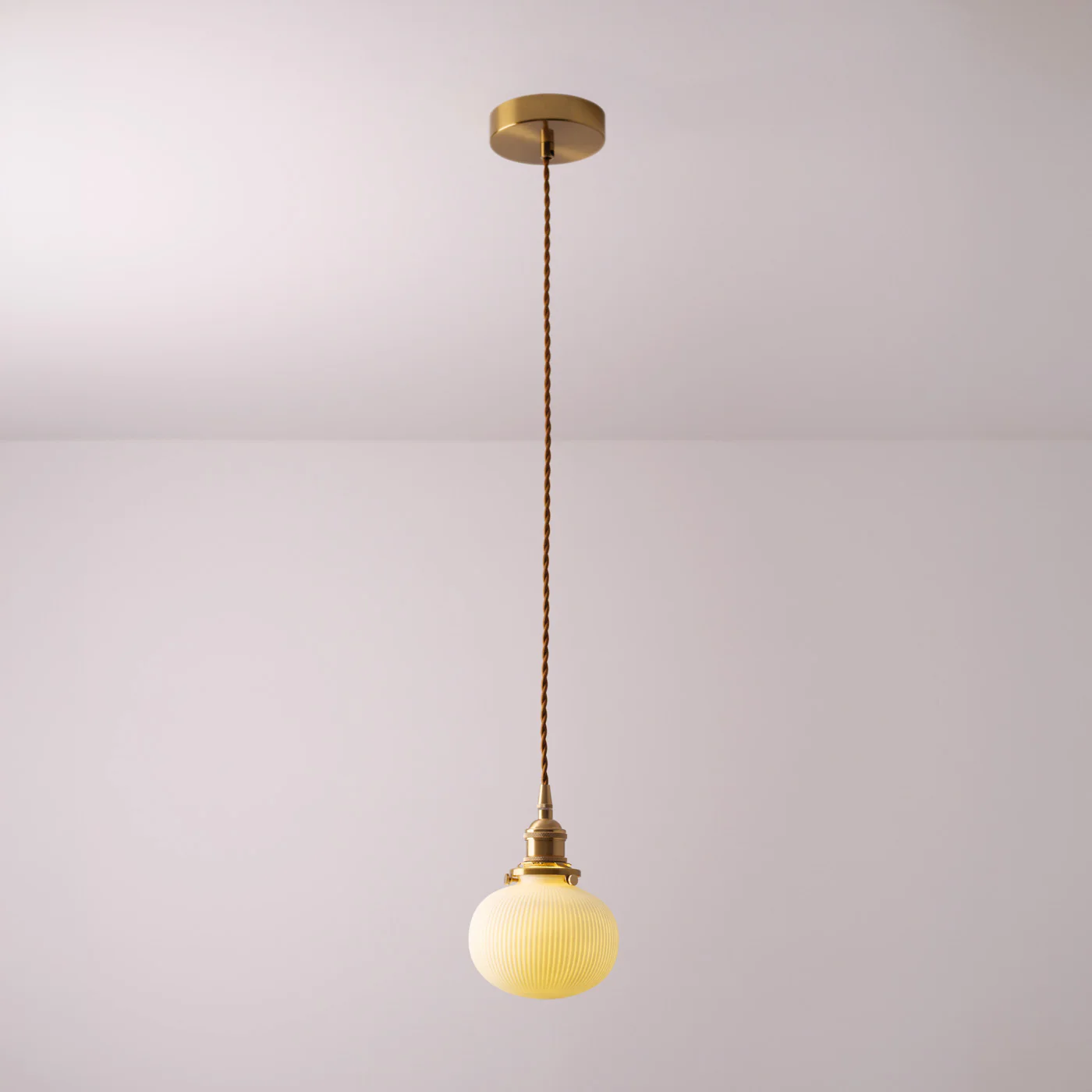 Sjöborre Art Deco White Glass Shade Brass Fitting Pendant Light - Image 4