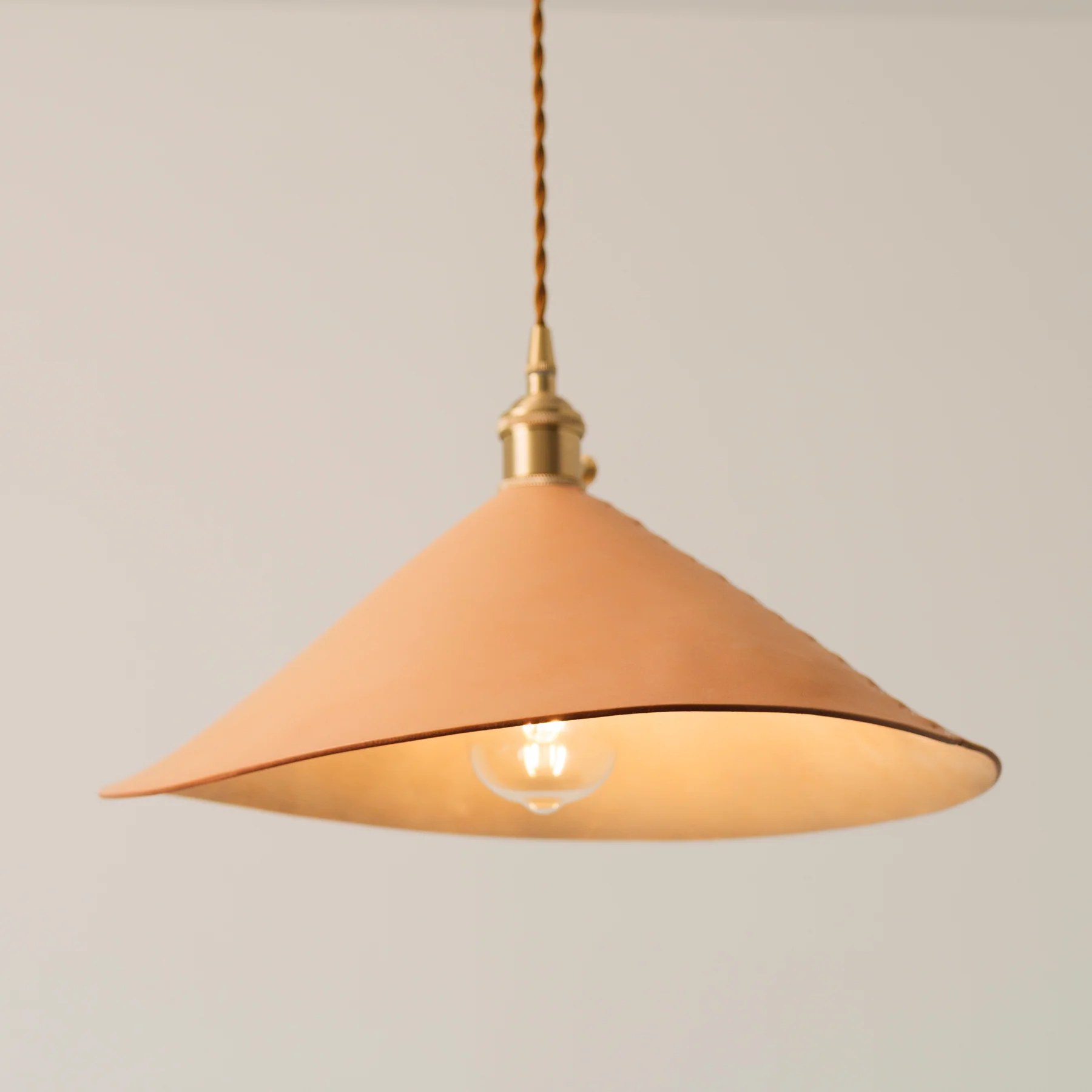Baxter Leather Cone Shade Brass Fitting Pendant Light