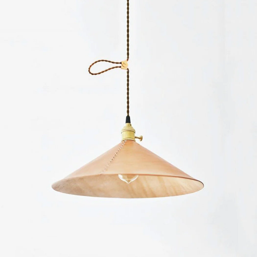Baxter Leather Cone Shade Brass Fitting Pendant Light - Image 11