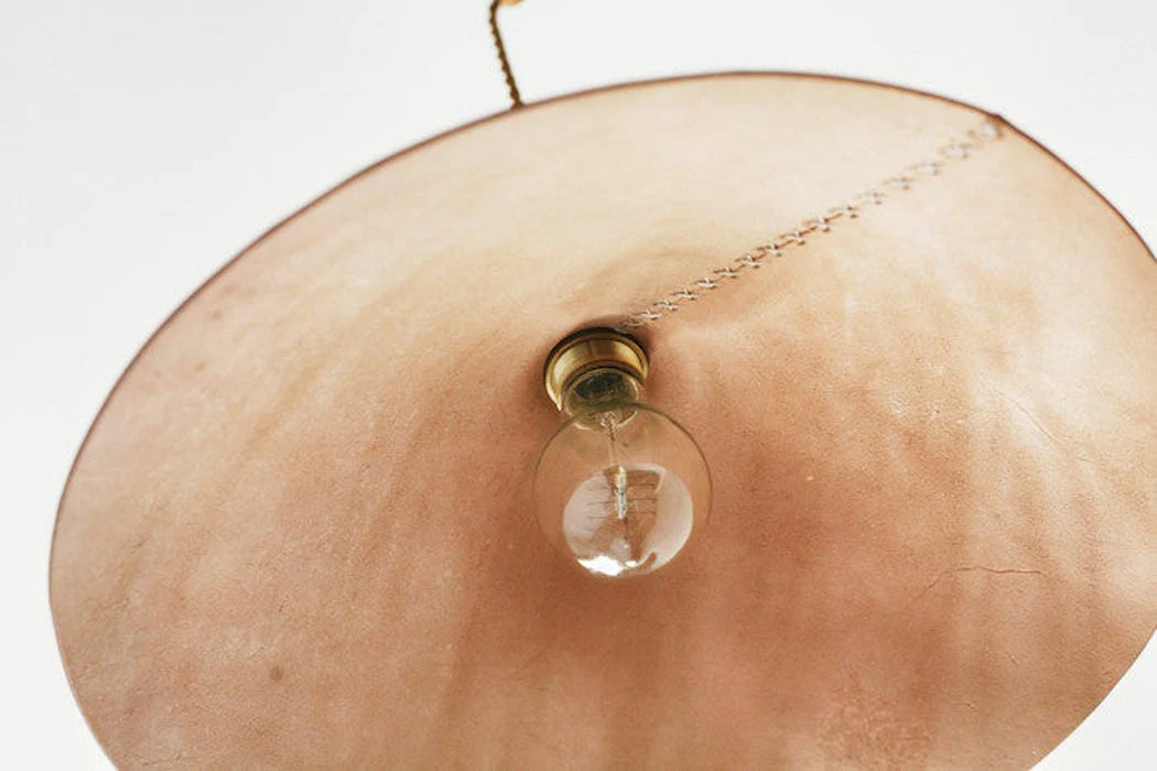 Baxter Leather Cone Shade Brass Fitting Pendant Light - Image 14