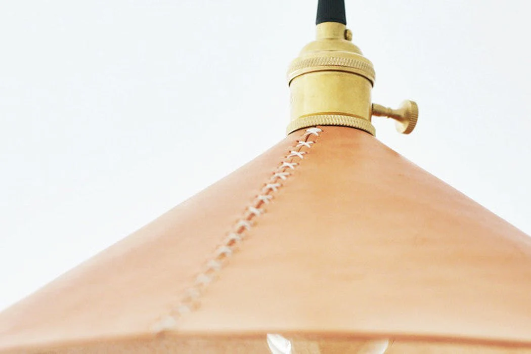Baxter Leather Cone Shade Brass Fitting Pendant Light - Image 15