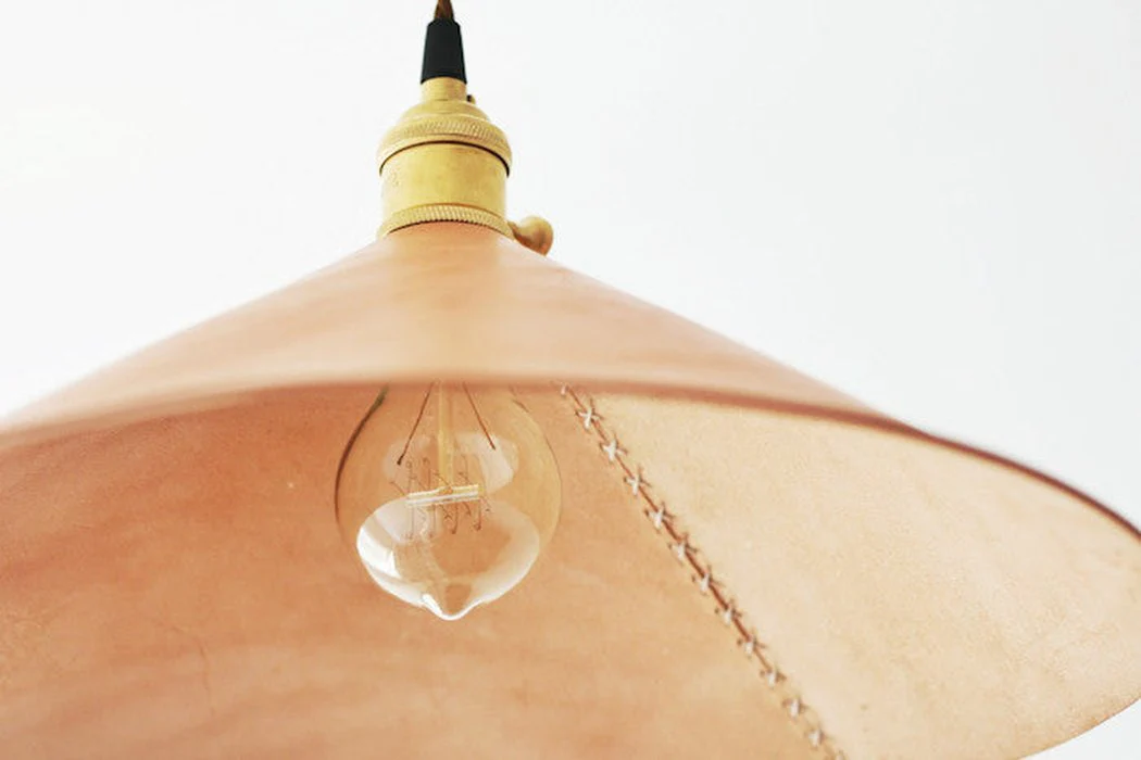 Baxter Leather Cone Shade Brass Fitting Pendant Light - Image 16