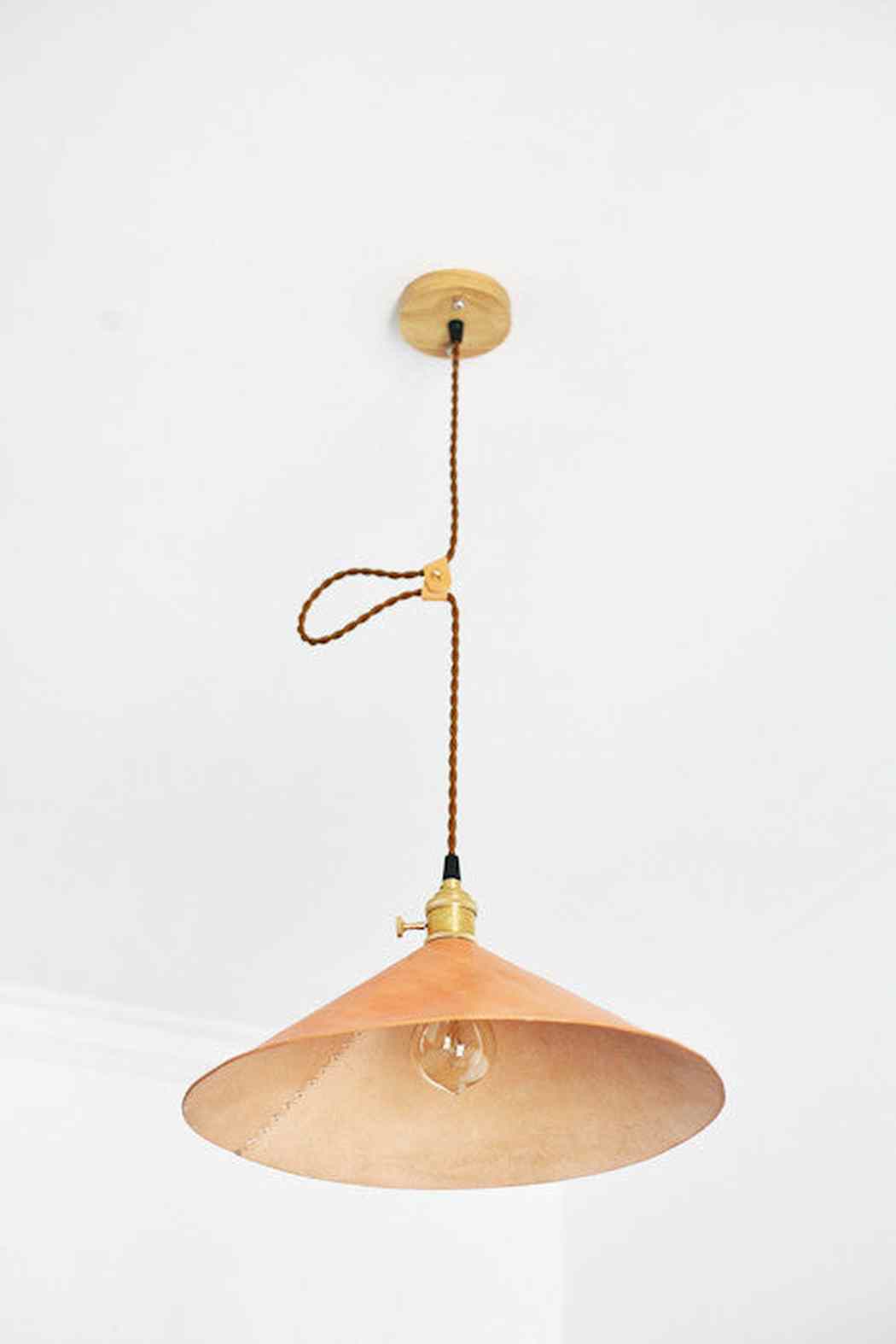 Baxter Leather Cone Shade Brass Fitting Pendant Light - Image 19