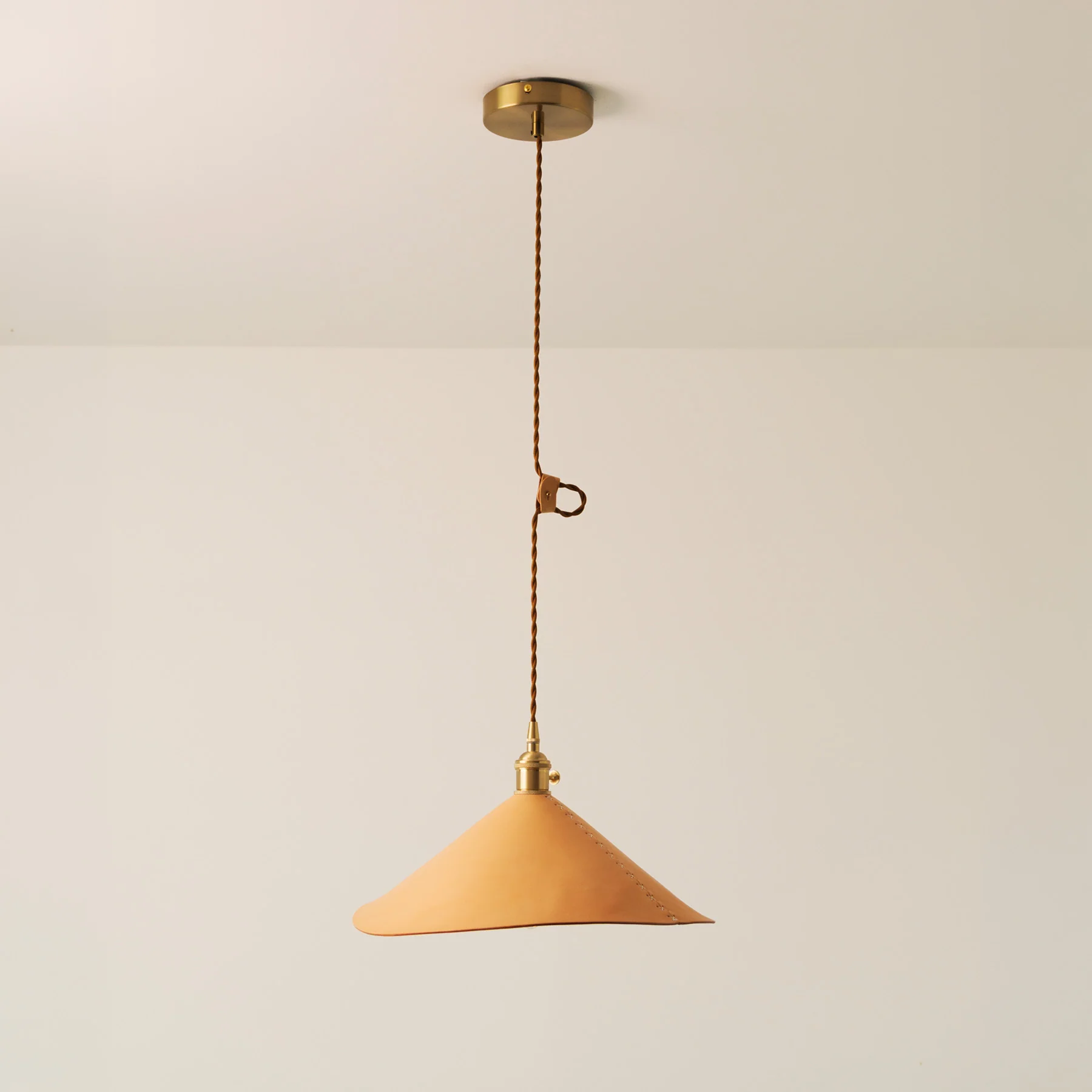 Baxter Leather Cone Shade Brass Fitting Pendant Light - Image 2