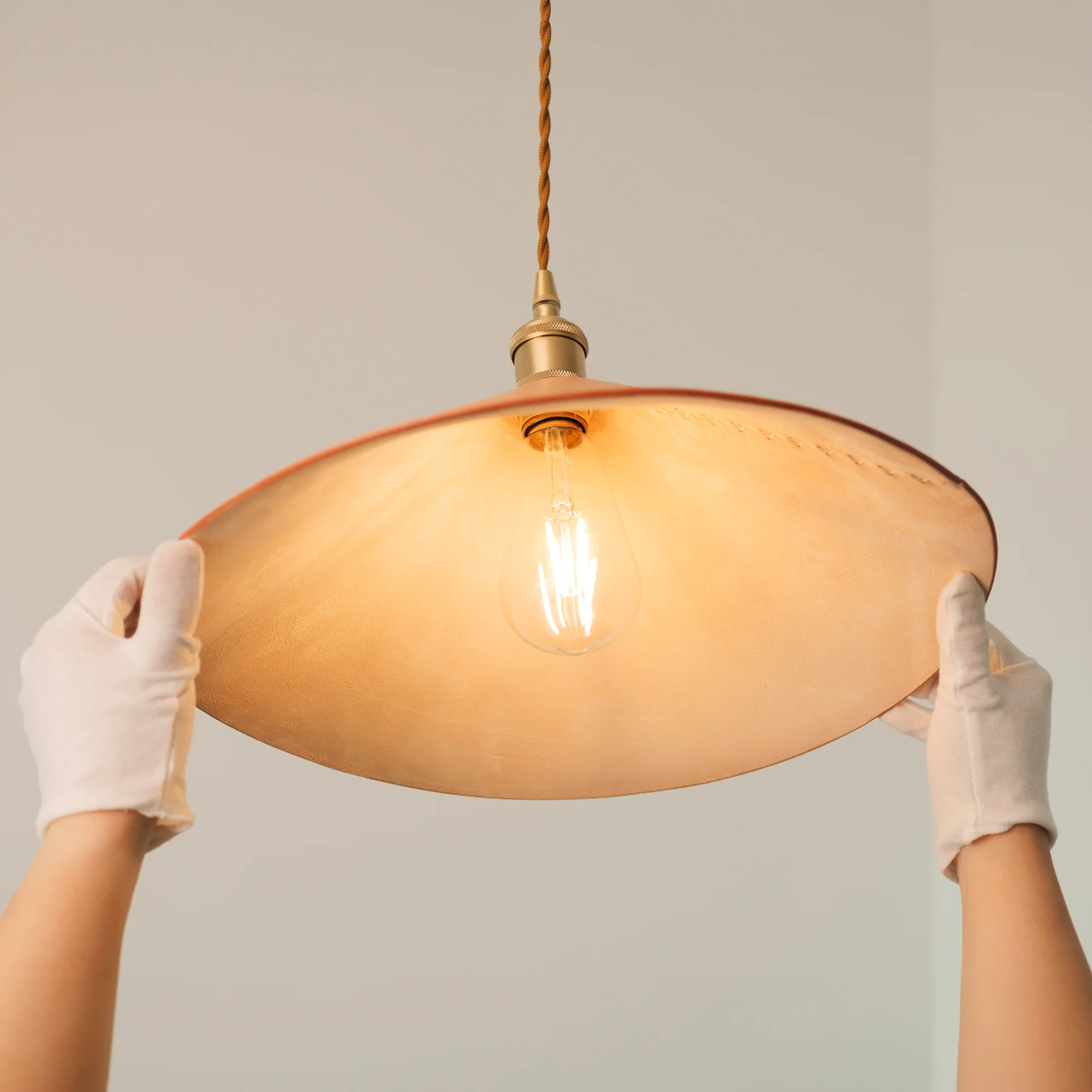 Baxter Leather Cone Shade Brass Fitting Pendant Light - Image 4