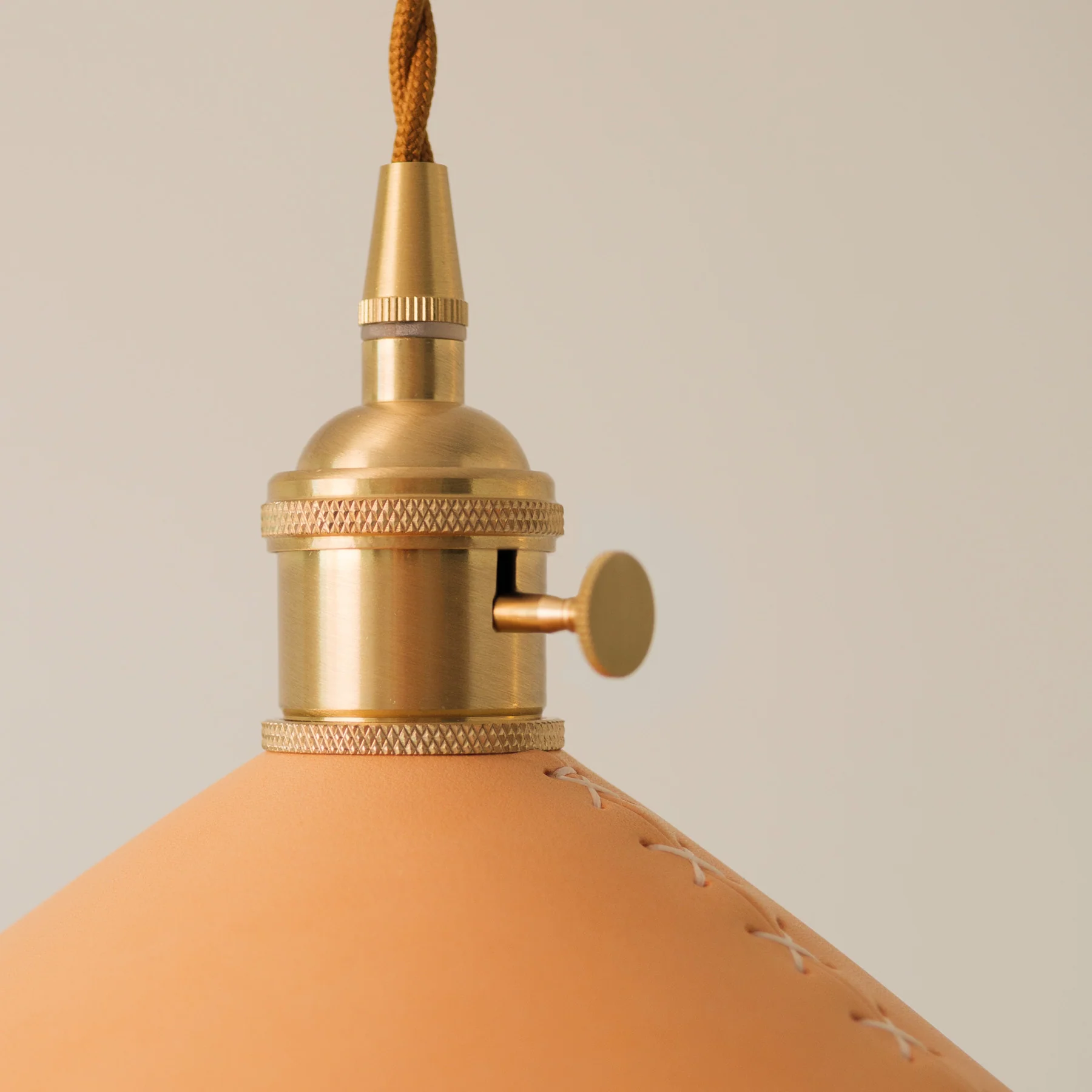 Baxter Leather Cone Shade Brass Fitting Pendant Light - Image 5