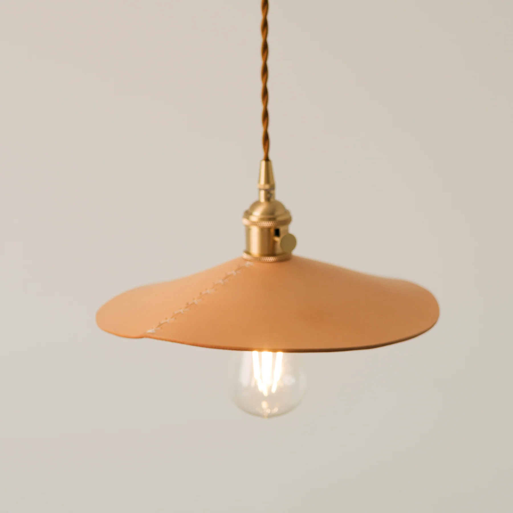 Baxter Leather Cone Shade Brass Fitting Pendant Light - Image 7