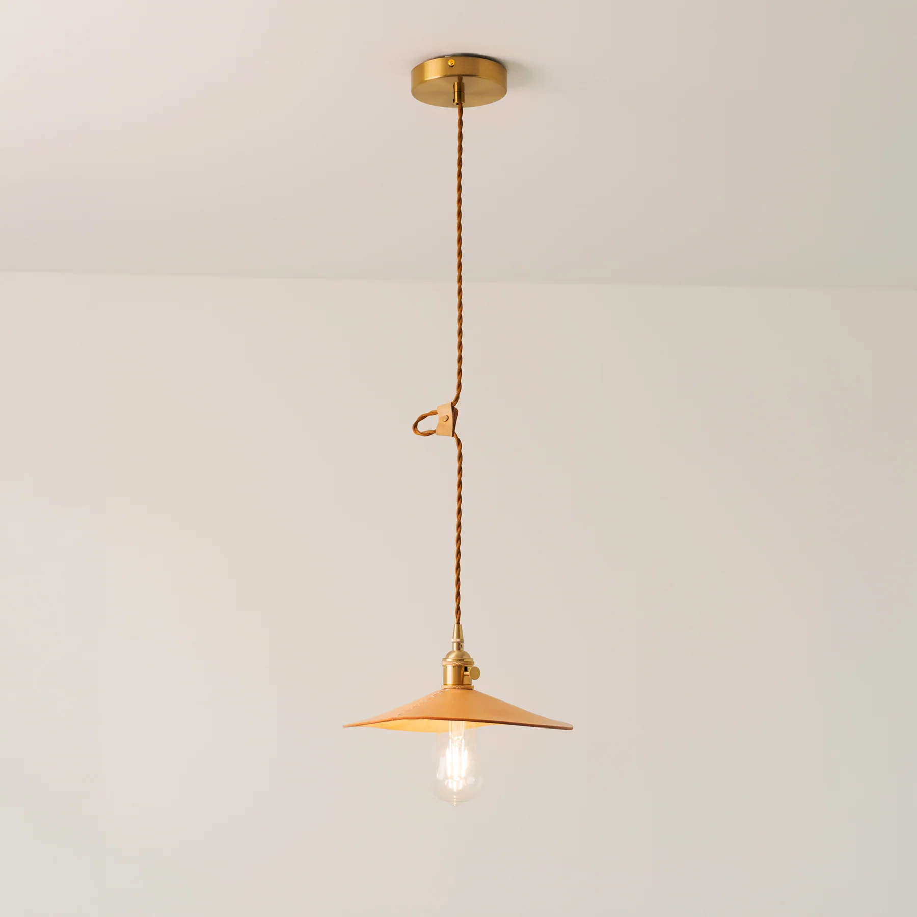 Baxter Leather Cone Shade Brass Fitting Pendant Light - Image 8
