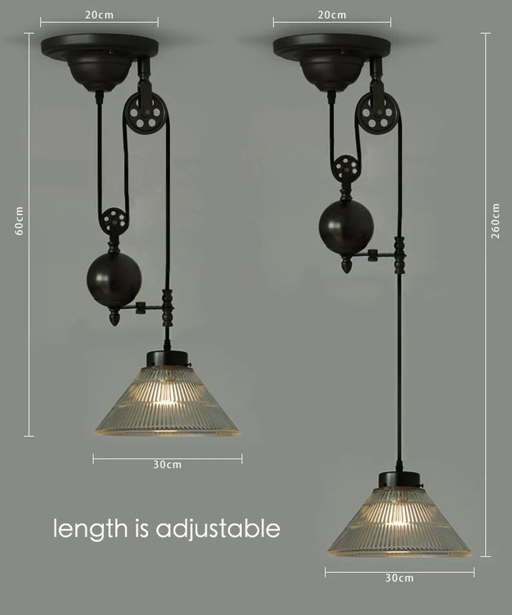 Bennet Ribbed Glass Shade Pulley Industrial Pendant Light - Image 2