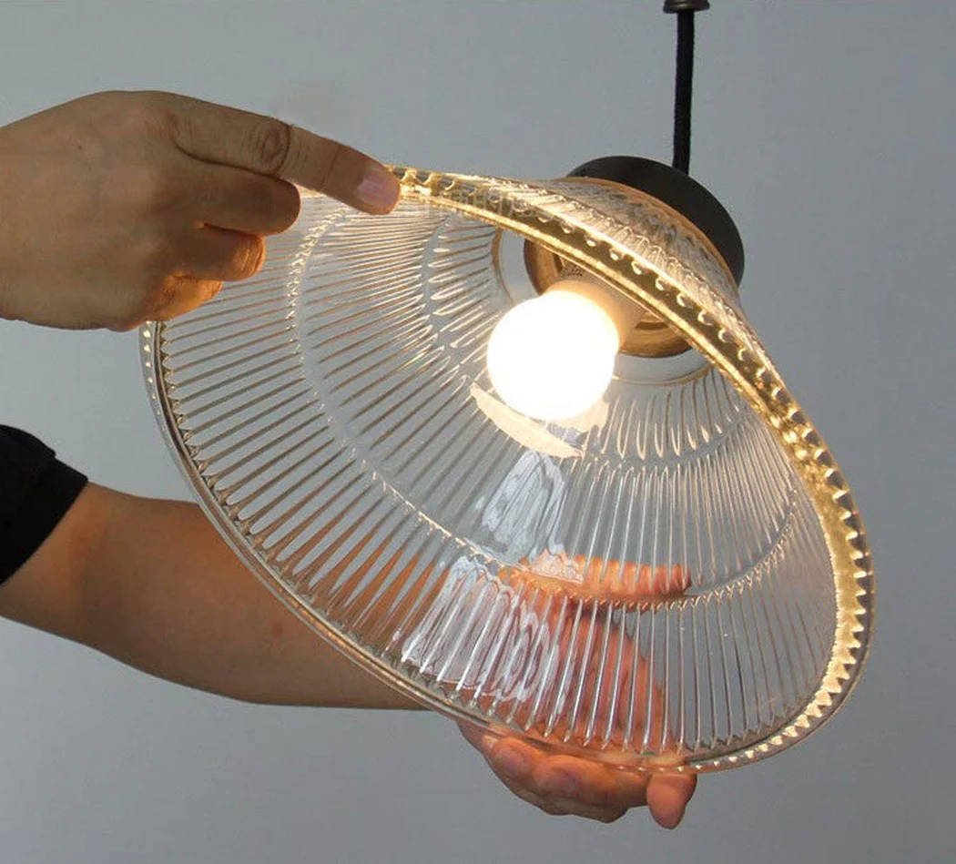 Bennet Ribbed Glass Shade Pulley Industrial Pendant Light - Image 7