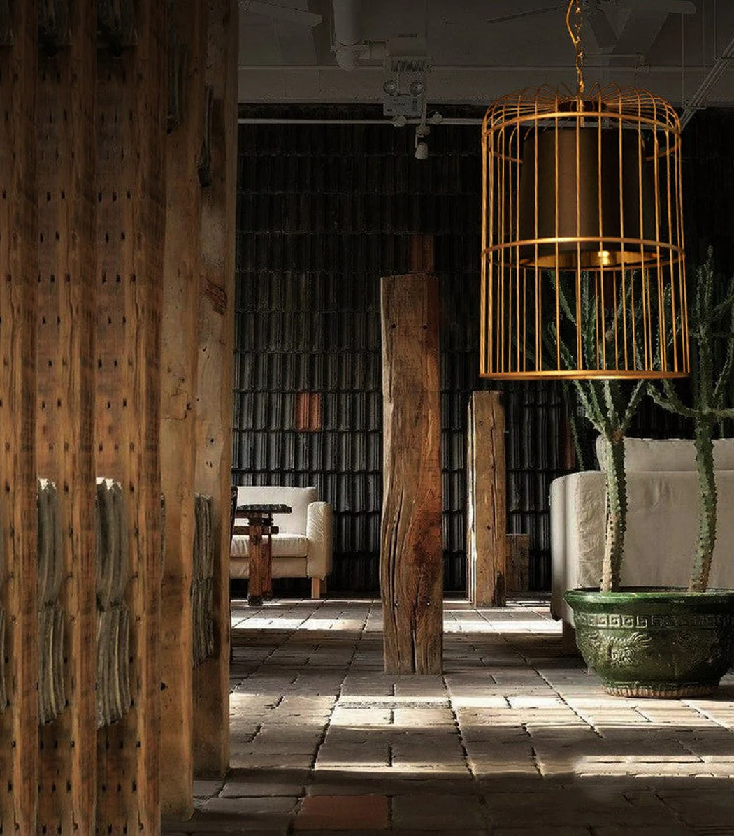 Brass Colour Bird Cage With Black Shade Pendant Light - Image 11