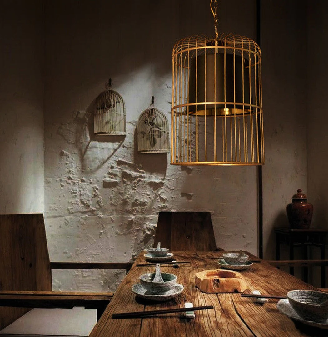 Brass Colour Bird Cage With Black Shade Pendant Light - Image 12