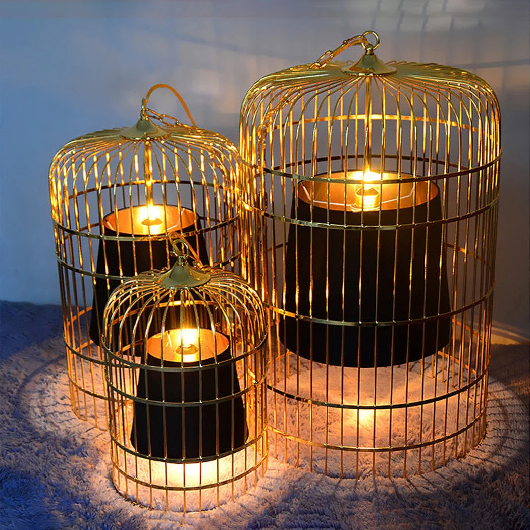 Brass Colour Bird Cage With Black Shade Pendant Light - Image 15