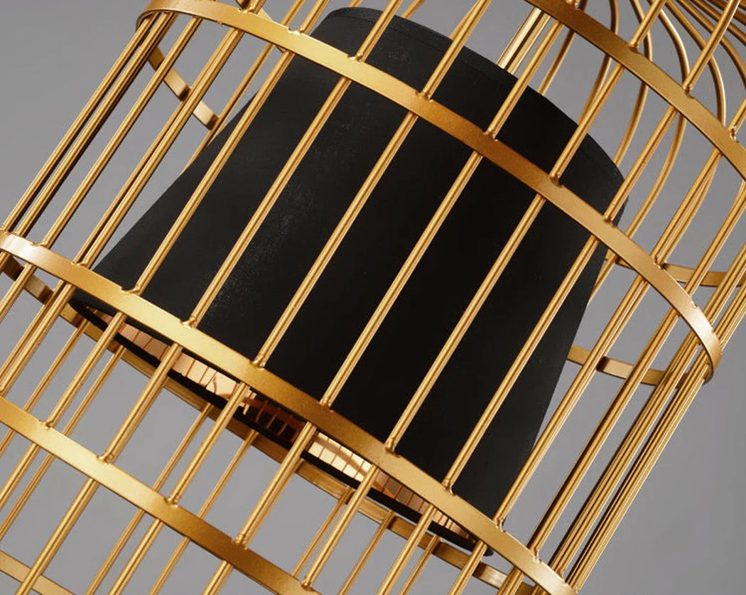Brass Colour Bird Cage With Black Shade Pendant Light - Image 16