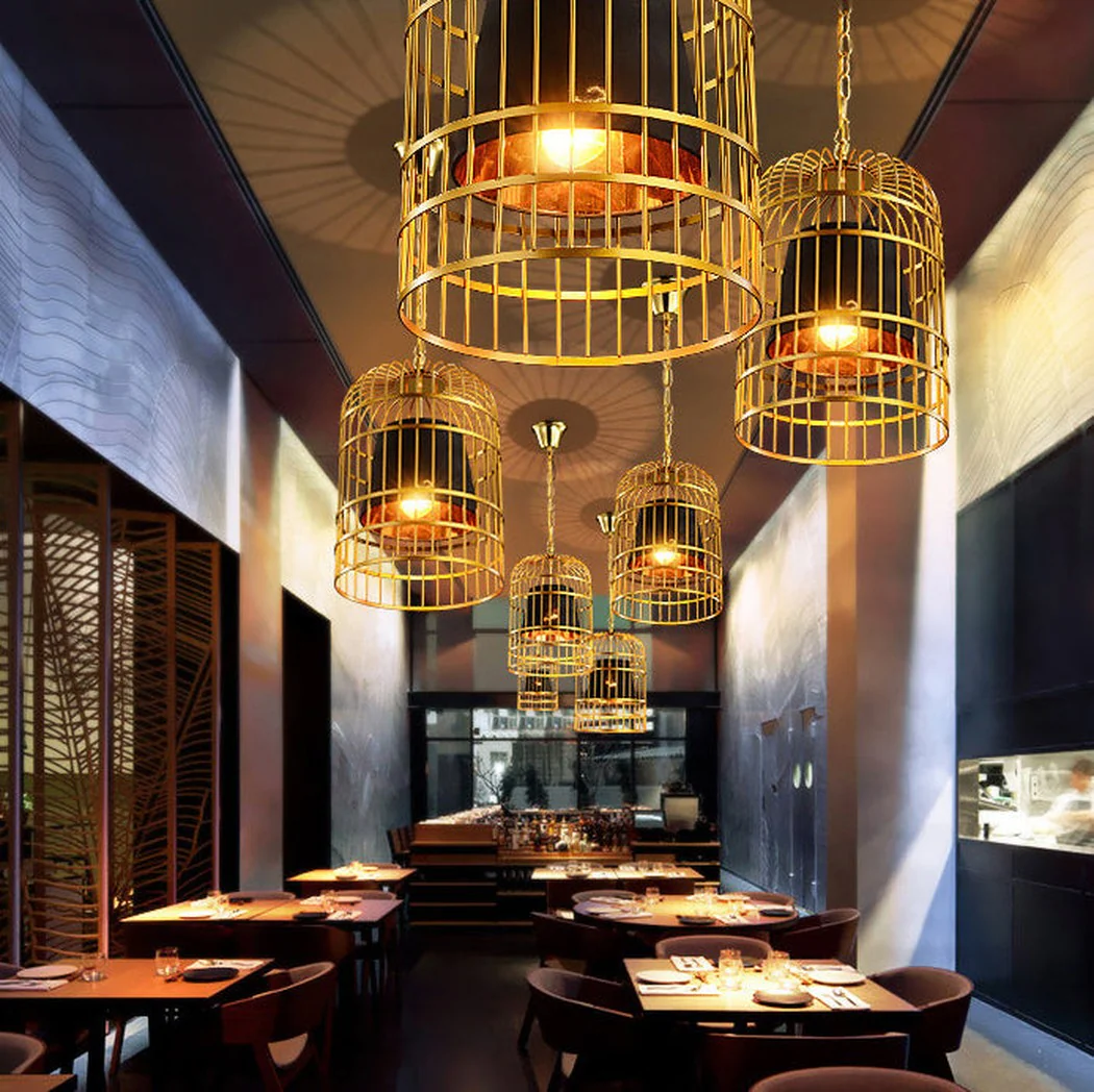 Brass Colour Bird Cage With Black Shade Pendant Light - Image 17