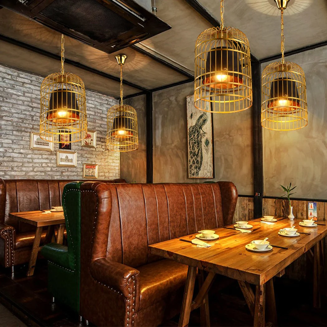 Brass Colour Bird Cage With Black Shade Pendant Light - Image 18