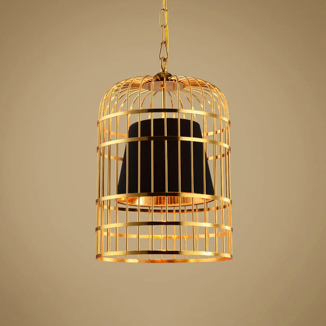 Brass Colour Bird Cage With Black Shade Pendant Light - Image 4