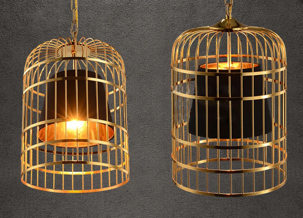 Brass Colour Bird Cage With Black Shade Pendant Light - Image 5