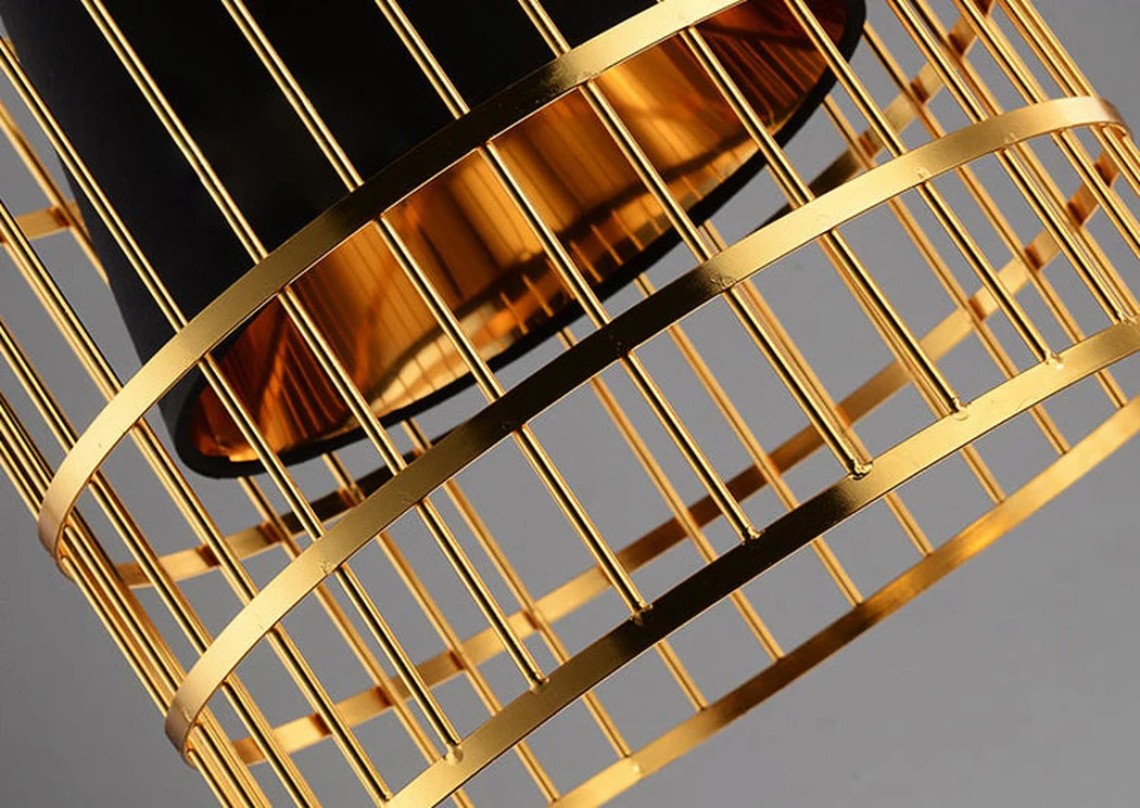 Brass Colour Bird Cage With Black Shade Pendant Light - Image 6