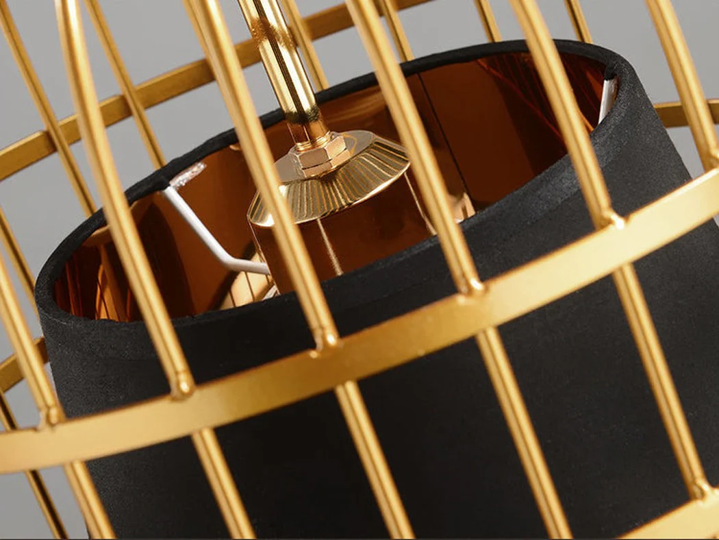 Brass Colour Bird Cage With Black Shade Pendant Light - Image 7