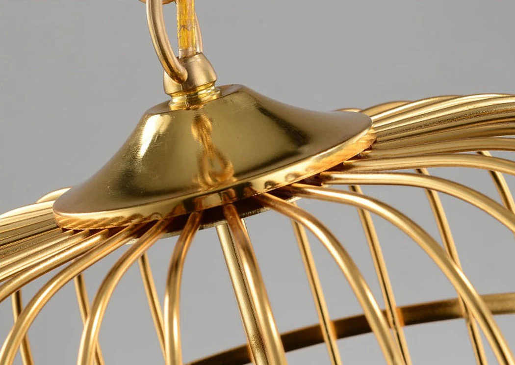 Brass Colour Bird Cage With Black Shade Pendant Light - Image 8