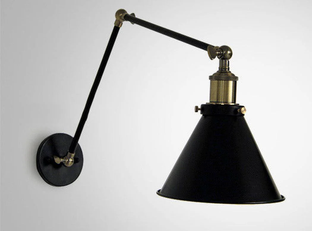 Black Cone Shade Wall Light Sconce With Long Arm - Image 2