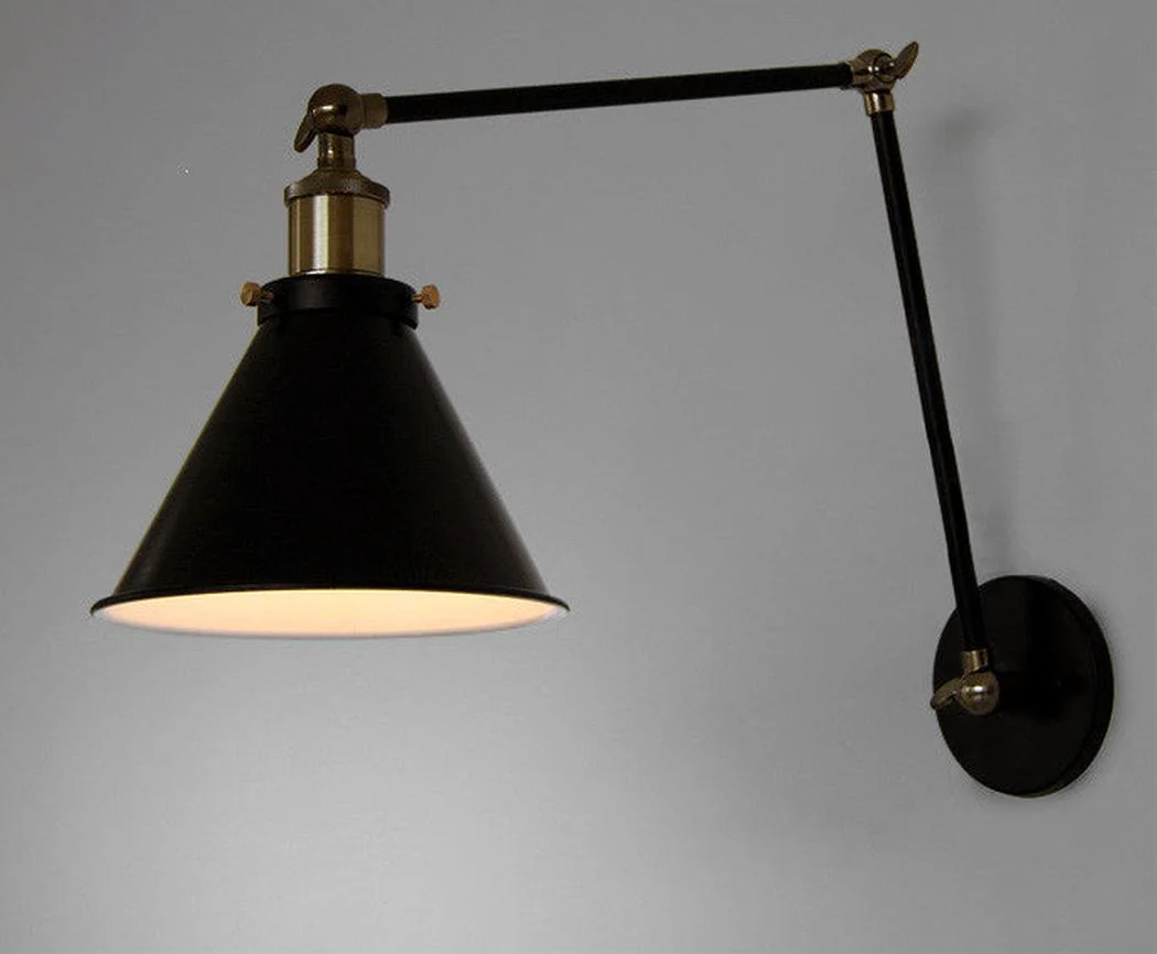 Black Cone Shade Wall Light Sconce With Long Arm - Image 3
