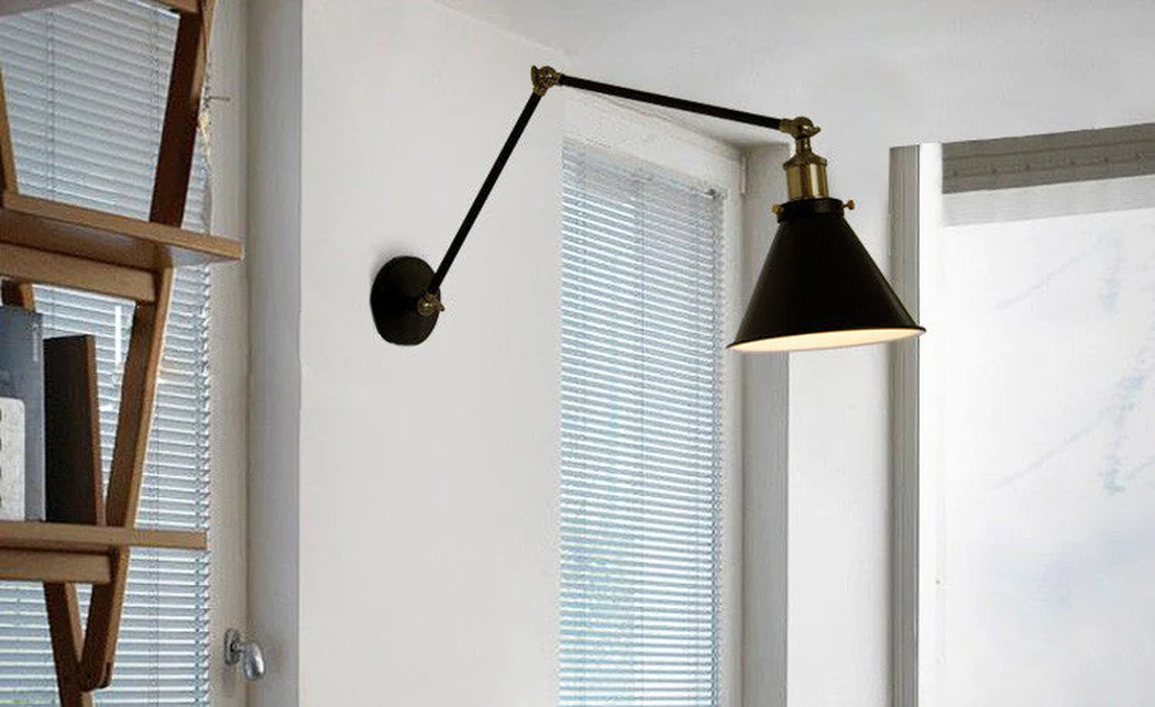 Black Cone Shade Wall Light Sconce With Long Arm - Image 5