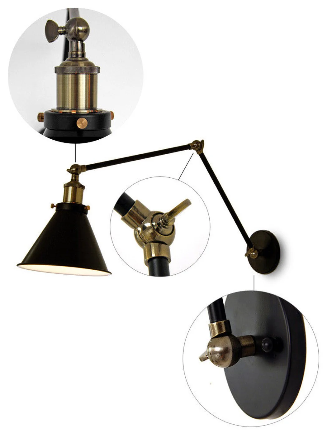 Black Cone Shade Wall Light Sconce With Long Arm - Image 6