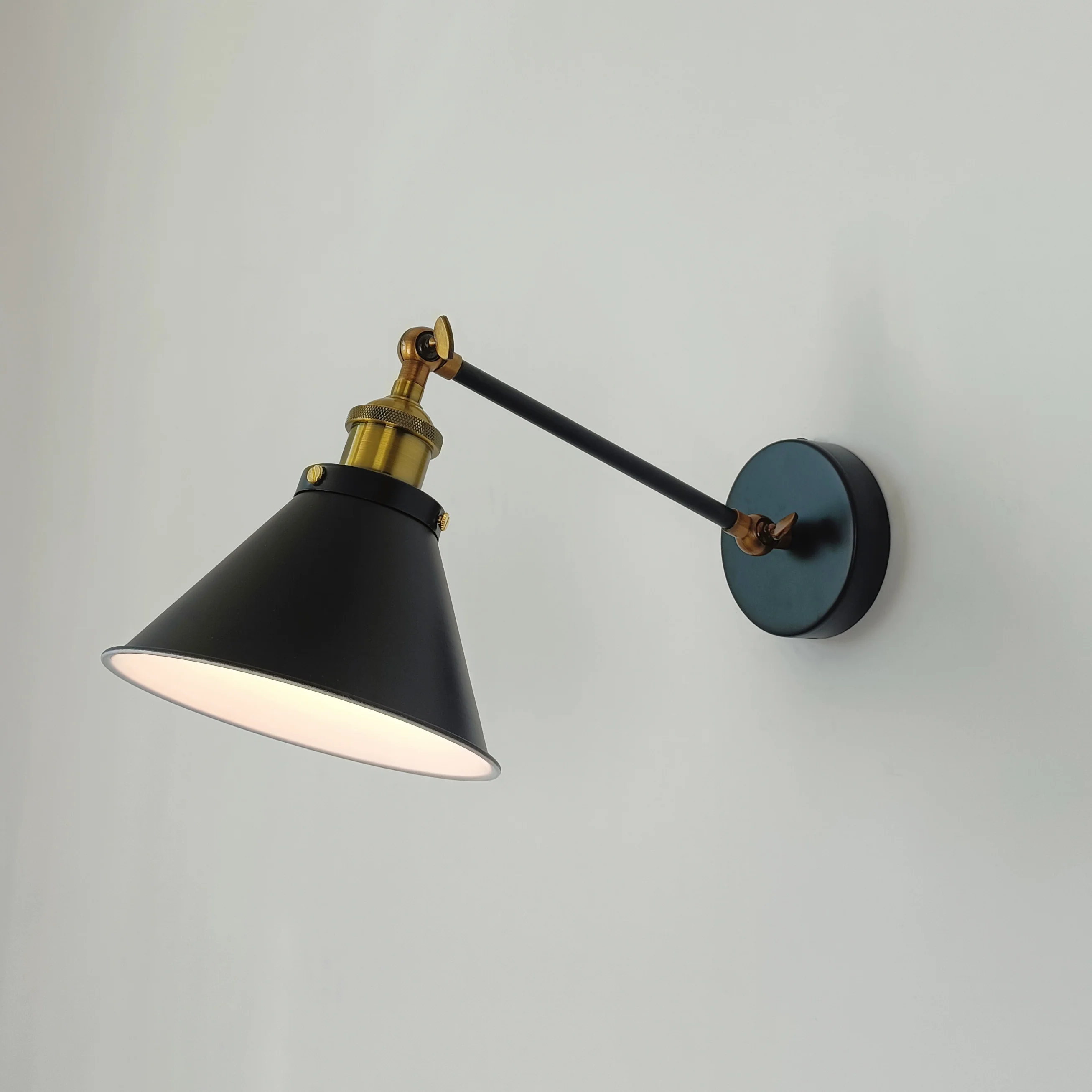 Black Cone Shade Wall Light Sconce (short arm)
