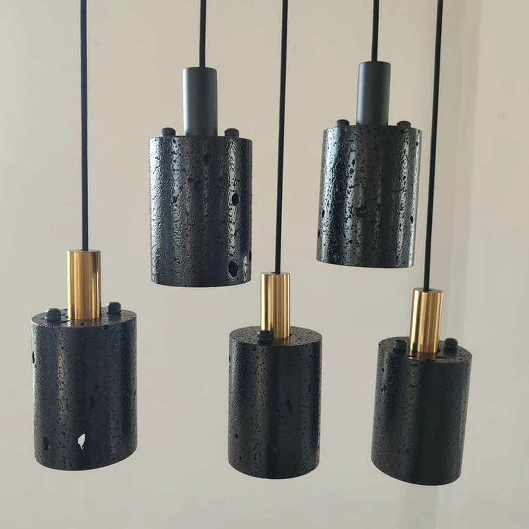 Black Lava B Stone Minimalist Line Pendant Light - Image 3