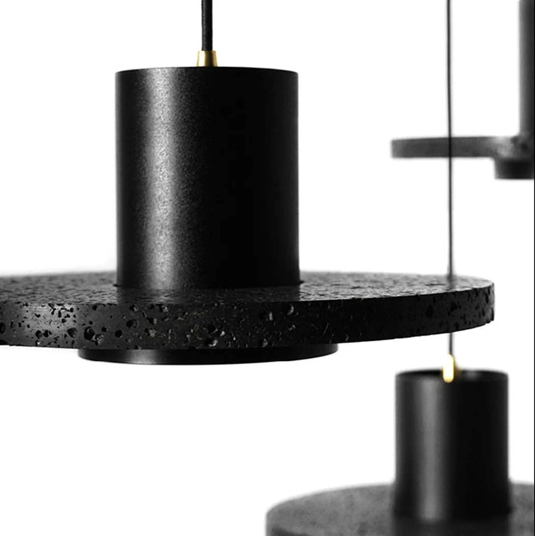 Black Lava C Stone Minimalist Line Pendant Light - Image 3