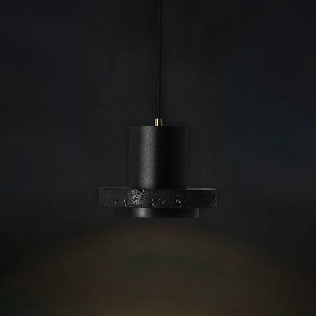 Black Lava C Stone Minimalist Line Pendant Light - Image 4